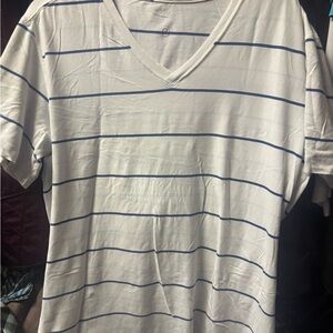lululemon athletica White and Blue Striped V-Neck Tee